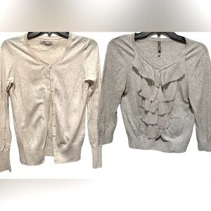 3/$25 Set of 2 Cardigans: 1 Cream long sleeved & 1 Gray ruffled quarter sleeves.